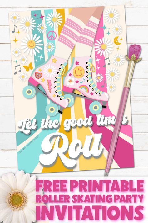 Planning a roller skating party or girls night at the local roller rink? Snag our FREE Printable Roller Skating Party Invitations Editable PDF Download. These retro 70s 80's invites are perfect for your roller skate themed party or event! 70s Roller Skating Party, Roller Barbie, Roller Skating Birthday Party Ideas, Skating Party Invitations, Roller Skating Party Favors, Roller Rink Birthday, Roller Skating Birthday Party Invitations, Roller Skate Invitations, Roller Skating Party Invitations