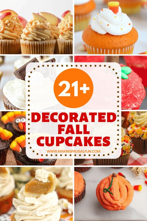 October Birthday Cupcake Ideas, Thanksgiving Day Cupcakes, Fall Festival Cupcakes, Pumpkin Cupcake Decorating Ideas, Fall Cake Decorations Ideas, Cupcakes That Look Like Pumpkins, Simple Fall Cupcake Decorating Ideas, Autumn Cupcake Ideas, Fall Decorated Cupcakes Ideas