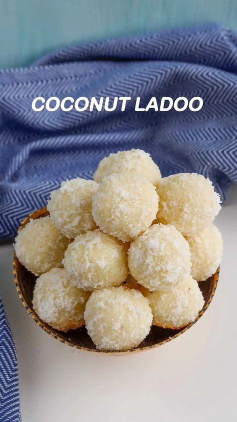 Coconut Ladoo / Creamy Coconut Ladoo Recipe – Vege home cooking Laddoo Recipe, Coconut Ladoo Recipe, Easy Indian Dessert Recipes, Coconut Ladoo, Easy Indian Dessert, Diwali Sweets Recipe, Coconut Truffles, Ladoo Recipe, Burfi Recipe