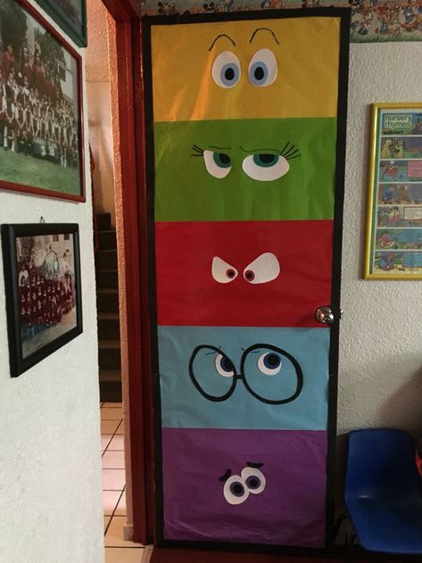 Sensory Room Door Decoration, Inside Out Daycare Door, Sel Door Decorations, Inside Out Door Theme, Inside Out Classroom Door, August Classroom Door Ideas, Inside Out Theme Party, Inside Out Classroom, Classroom Door Ideas