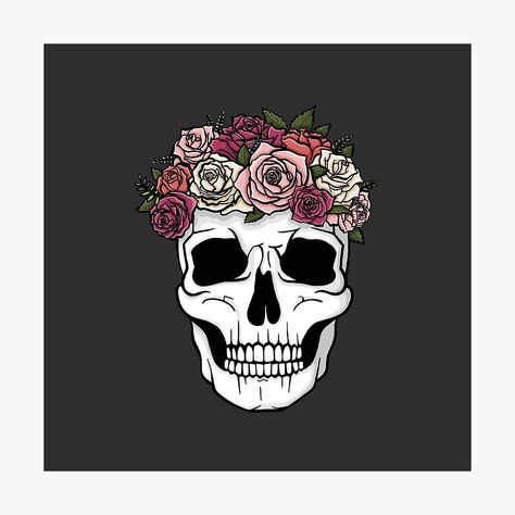 Crown Illustration, Rose Crown, Crown Tattoo, Skull Illustration, Skull Logo, Flower Skull, Floral Crown, Day Of The Dead, Flower Crown