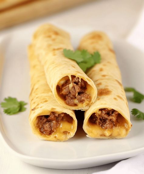 Cheesy Beef Taquitos Recipe Steak And Cheese Taquitos, Rolled Taquitos, Healthy Taquitos, Beef Taquitos Recipe, Beef Taquitos, Taquitos Beef, Taquitos Recipe, Tortilla Rolls, Quick Weeknight Meals