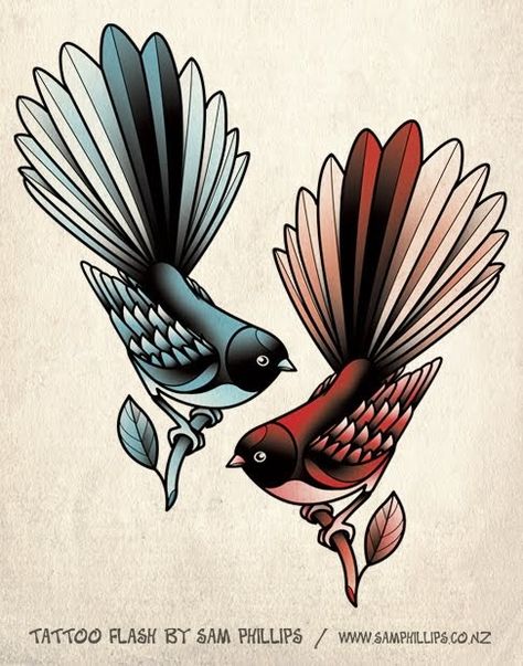 I designed these fantail tattoos for Rimu Tahuaroa. Rimu asked for one to be shaded red and the other to be a light blue colour. They are go... Fantail Tattoo, Art Tattoo Ideas, Diy Tattoo Permanent, Tattoo Bird, Light Blue Colour, Art Projects For Teens, Maori Designs, Be A Light, Nz Art