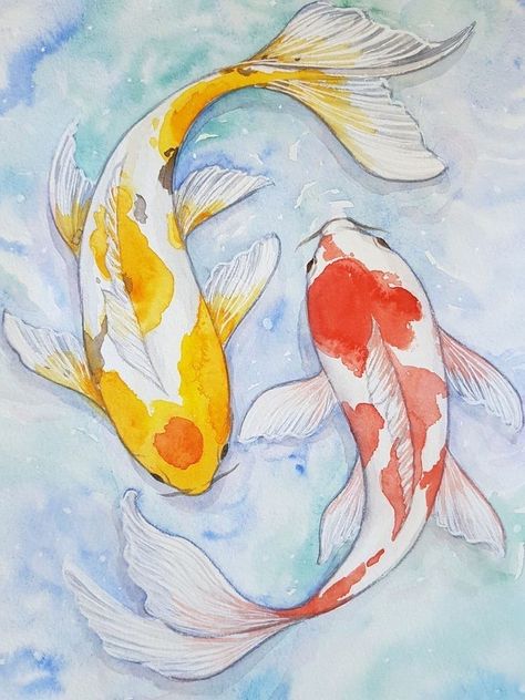 Karp Koi, Fish Sketch, رسم كاريكاتير, Koi Fish Drawing, Koi Watercolor, Piskel Art, Koi Art, Watercolor Fish, Canvas Painting Ideas