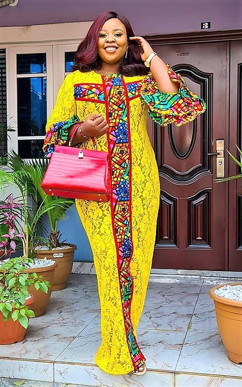 AMAZING ANKARA STYLES FOR ANY OCCASION/PARTY - Stylish Naija Ankara And Lace Combination Styles Gown, Ankara Combination Styles, Ankara And Lace, Stylish Naija, Below The Knee Dresses, Ankara Dress Styles, Combination Fashion, African Fashion Designers, Ankara Gown