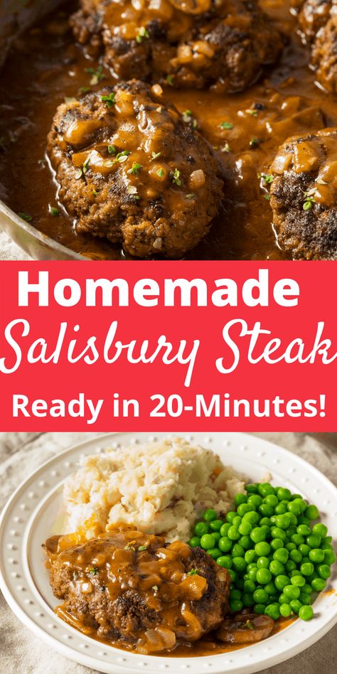 Easy Salisbury Steak Recipe, Homemade Salisbury Steak, Easy Salisbury Steak, Salisbury Steak Recipe, Cafeteria Food, Best Beef Recipes, Salisbury Steak Recipes, Beef Gravy, Winter Dinner Recipes