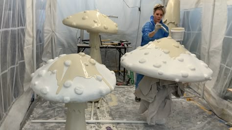 Giant Mushrooms | Hot Wire Foam Factory Giant Props, Foam Projects, Foam Sculpture, Mushroom Sculpture, Foam Factory, Giant Mushroom, Alice In Wonderland Tea Party Birthday, Mushroom Crafts, Stage Props