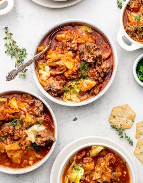 Easy Instant Pot Unstuffed Cabbage Soup - Mary's Whole Life Unstuffed Cabbage Soup, Unstuffed Cabbage Roll Soup, Paleo Soups, Unstuffed Cabbage Rolls, Sheet Pan Meals Chicken, Unstuffed Cabbage, Cabbage Roll Soup, Cabbage Roll, Fall Soup