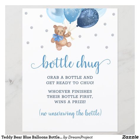 Bottle Chug Game, Blue And Silver Balloons, Game Poster Design, Bottle Chug, Watercolor Teddy Bear, Silver Balloons, Silver Balloon, Game Poster, Blue Balloons