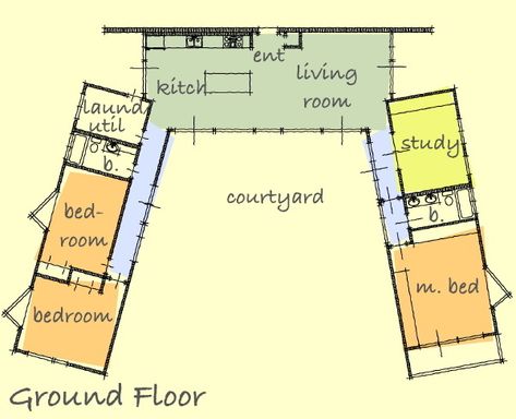 0518 The U House U Shaped House Plans, U Shaped Houses, Pool House Plans, Shipping Container House Plans, Courtyard House Plans, Building A Container Home, Modern Style House Plans, Container House Plans, Shipping Container House