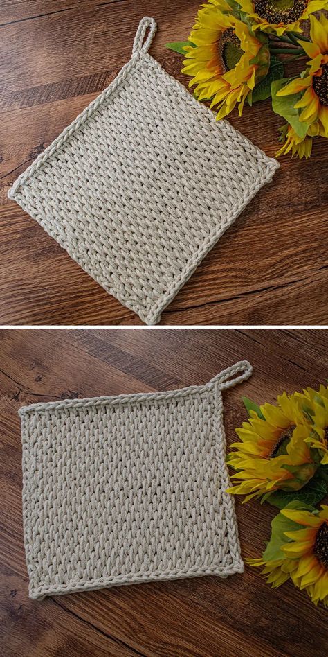 Tunisian Full Stitch, Crochet Pot Holders Free Pattern, Crochet Potholder Patterns, Start Crocheting, Crochet Top Dress, Crochet Potholder, Crochet Hot Pads, Potholder Patterns, Crochet Washcloth