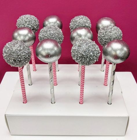 Sparkly Cake Pops, Disco Ball Cakepops, Disco Theme Desserts, Disco Party Desserts, Silver Foods For Party, Disco Party Treats, Disco Cowgirl Cake Pops, Disco Party Dessert Table, Disco Cakepops