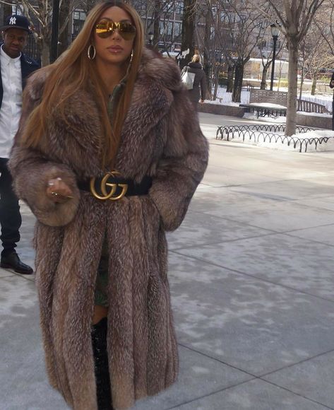 Tamar Braxton Style, Sassy Fashion, Tamar Braxton, Full Length Coat, Fox Fur Coat, Vintage Fur, Brown Coat, Silver Fox, Fur Fashion