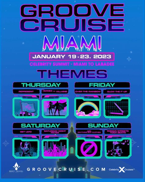 2023 Themes, Anything But Clothes, Groove Cruise, Celebrity Summit, Cruise 2023, Celebrity Cruises, Cruise Outfits, Over The Rainbow, Costume Ideas