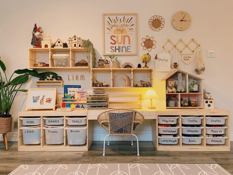 Playroom Ideas Ikea Trofast, Trofast Art Storage, Ikea Hacks Toy Storage, Playroom Sitting Area, Ikea Trofast Bedroom, Trofast Corner, Trofast Organization, Ikea Trofast Ideas, Trofast Kids Room