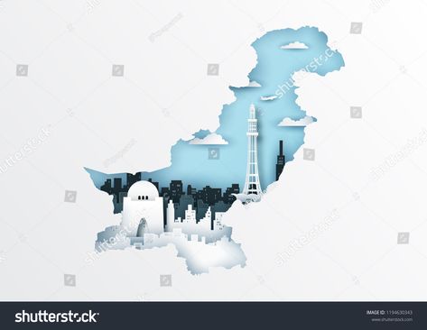 Pakistan map concept with famous landmark in paper cut style vector illustration.famous#landmark#concept#Pakistan Pakistan Map Illustration, Pakistan Map, 23 March, Beautiful Sketches, Famous Landmarks, Illustrated Map, Map Design, Post Design, Paper Cut