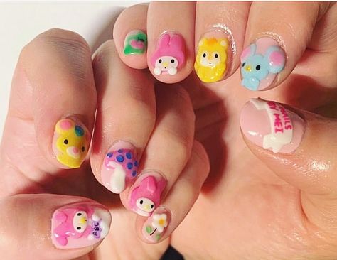 Hello Kitty Nails Art, Hello Kitty Nails, Really Cute Nails, Kawaii Nails, Cute Nail Art, Minimalist Nails, Polly Pocket, Dream Nails, Funky Nails