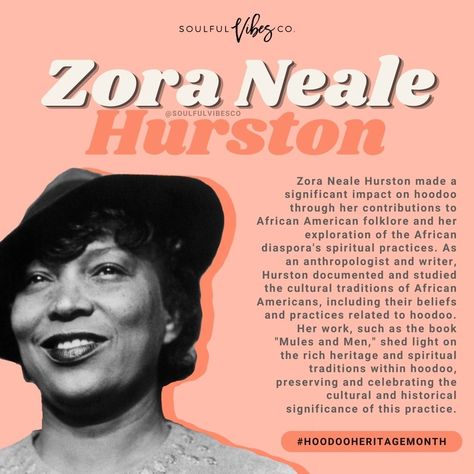 During Hoodoo Heritage Month, we must recognize Zora Neale Hurston's important contributions to the hoodoo community. Hurston, a prominent figure, extensively researched and documented African American folklore, including hoodoo practices. Her influential works, like "Mules and Men" and "Hoodoo in America," reveal the cultural heritage and spiritual traditions of African Americans. #HoodooHeritageMonth #ZoraNealeHurston #hoodoo #AfricanAmericanFolklore African American Folklore, Hoodoo Heritage Month, Hoodoo History, Hoodoo Art, Black Spirituality, American Folklore, Hoodoo Magic, Zora Neale Hurston, Man Shed