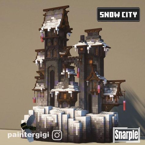 Minecraft Monestry, Minecraft Mountaintop House, Minecraft Vampire Build, Terraforming Minecraft, Minecraft Build Inspiration, Minecraft House Inspiration, Minecraft Terraforming, Snow City, Minecraft Steampunk