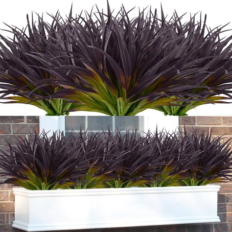 Faux Plant Landscaping, Faux Plants For Outdoor Planters, Faux Outdoor Plants, Front Porch Halloween, Front Porch Plants, Patio Pathway, Porch Halloween, Grass Plants, Porch Plants