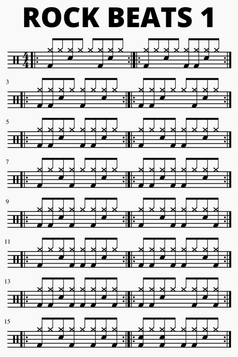 Rock drum beats 1. Here are 16 different rock drum beats for you to practice. These rock beats are for beginners to intermediate level. Follow me @yanick_drummer on Instagram for more drum content. Drum Lessons For Beginners, Drummer Aesthetics, Rock Drummer, Acoustic Drum Set, Music Hacks, Drum Rudiments, Popular Piano Sheet Music, Learn Drums, Music Theory Piano