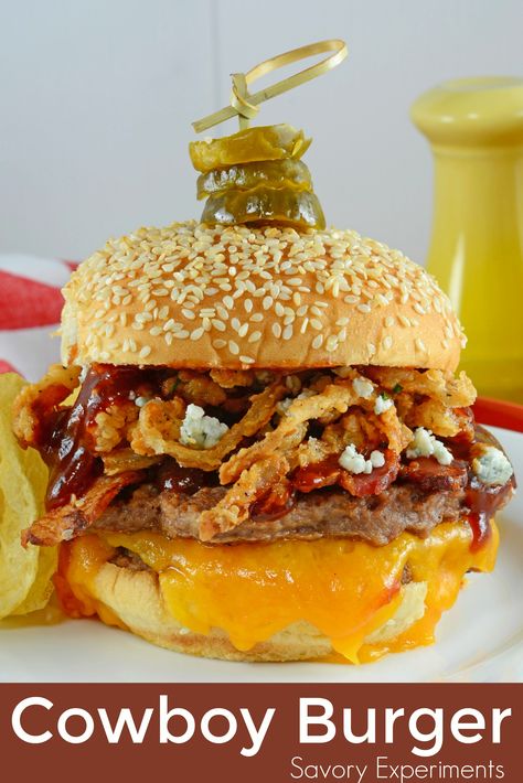 Cowboy Burger Recipe, Habanero Pickles, Keto Burgers, Western Burgers, Fun Sandwiches, Thick Bacon, Cowboy Burger, Gourmet Burgers Recipes, Cowboy Food