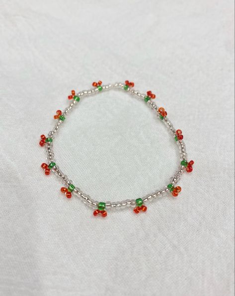 Beaded bracelet | dainty bracelet | red cherry Red Bead Bracelet Ideas, Red Bracelet Diy, Couple Bracelets Diy, Cherry Bracelet, Small Bead Bracelet, Manik Manik, Beaded Braclets, Diy Beaded Rings, Red Beaded Bracelet