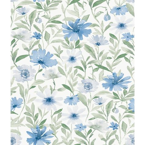 RoomMates Blue Flower Market Peel & Stick Wallpaper | The Home Depot Canada Floral Wallpaper Aesthetic, Bujo Pictures, Renter Friendly Decorating, Space Installation, The Flower Market, Mint Wallpaper, Dorm Furniture, Beautiful Abstract Art, Wallpaper For Sale