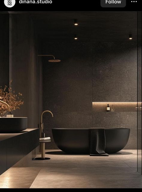 Dark Ensuite, Luxury Bathroom Interior Design Modern, Brutalist Bathroom, Dark Luxury Bathroom, Dark Bathroom Aesthetic, Dark Modern Bathroom, Bathroom Tile Design Ideas, Organic Modern Bathroom, Tile Design Ideas