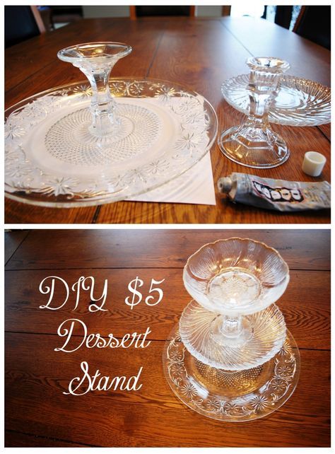 DIY $5 Tiered Dessert Stand instructions, using thrift store plates and dollar candlesticks! Spooky Farmhouse, Dollar Store Candlesticks, Graveyard Halloween, Tiered Dessert Stand, Dollar Store Halloween Decorations, Diy Cake Stand, Table Centerpieces Diy, Diy Wedding Reception, Halloween Graveyard