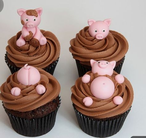 Cupcakes Bonitos, Piggy Cake, Pig Cupcakes, Farm Animal Cakes, Dance Cakes, Pig Birthday Cakes, Cupcake Cake Designs, Pig Cake, Animal Cupcakes