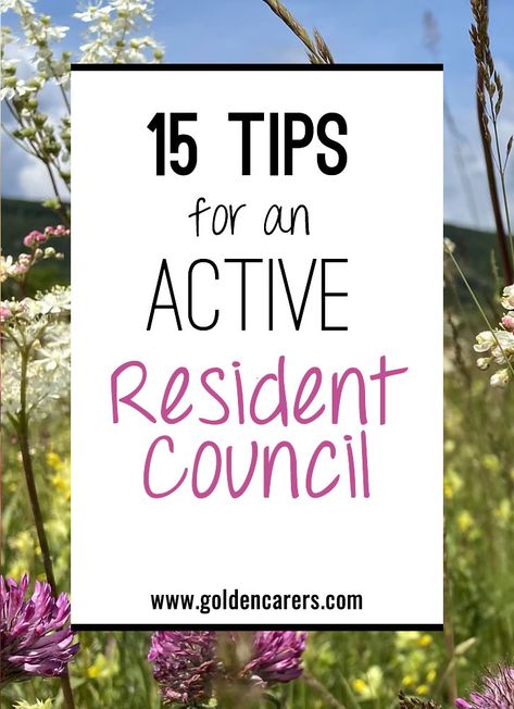 15 Tips for an Active Resident Council: Resident Councils are meant to be a tangible way for residents to advocate for themselves, be a part of the decision making process around your community, and feel empowered. Games For Senior Citizens, Assisted Living Activities, Senior Living Activities, Nursing Home Activities, Senior Games, Elderly Activities, Activity Director, Decision Making Process, Feel Empowered