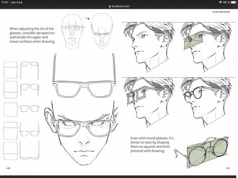 Glasses Angle Reference, Glasses Perspective Drawing, Monocle Drawing Reference, Glasses Pose Reference Drawing, Shadow Reference Drawing, Goggles Drawing Reference, How To Draw Glasses On A Face, Face Angles Drawing, Sunglass Drawing