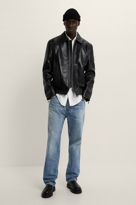 Jacket Outfit Men, Black Leather Jacket Outfit, Leather Jacket Outfit Men, Black Leather Jacket Men, Leather Jacket Outfit, Zara Leather Jacket, Moto Cafe, Collar Leather Jacket, Zara Jacket