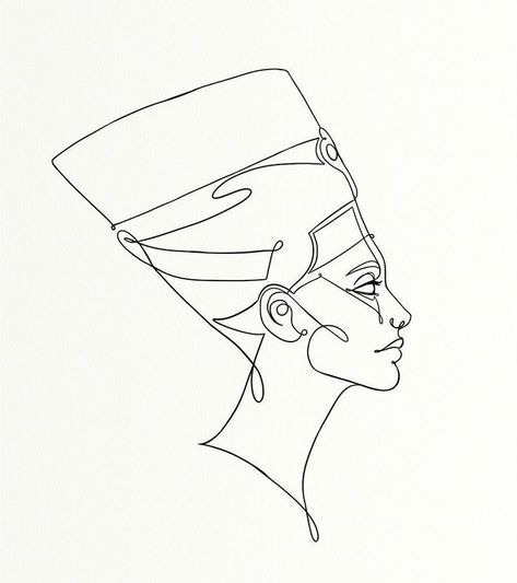 Nefertiti Line Art, Egyptian Tattoo Nefertiti, Egyptian Nefertiti Tattoo, Nerfetiti Tatoos, Egypt Inspired Tattoo, Outcast Tattoo Ideas, Nerfetiti Tattoo, Egypt Line Art, Tattoo Ideas Egyptian