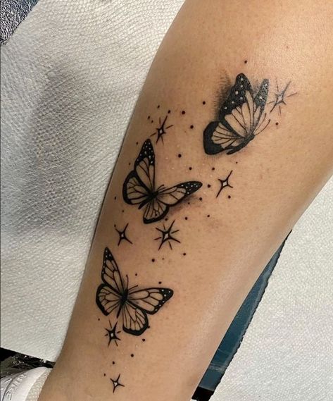 Butterfly Tattoo Calf For Women, Unique Butterfly Tattoo Designs On Arm, Butterfly Going Up Arm Tattoo, Arm And Wrist Tattoos For Women, Butterfly In Motion Tattoo, Butterfly Ankle Tattoo Wrap Around, Butterfly Tattoo On Leg For Women, Butterfly Arm Tattoos For Women Sleeve, Butterfly Tattoo With Shading