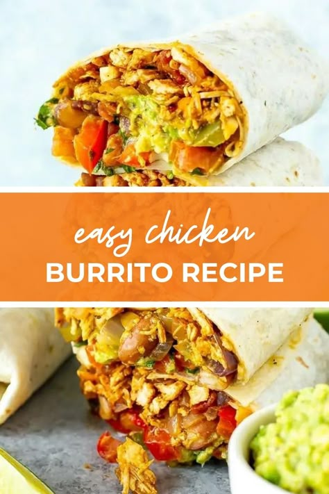 Easy Chicken Burrito Recipe Pulled Chicken Burrito Recipe, Burrito Toppings, Chicken Burrito Recipe, Homemade Burritos, Burrito Recipe Chicken, Burrito Recipe, Chicken Burrito, Chicken Recipies, Burritos Recipe