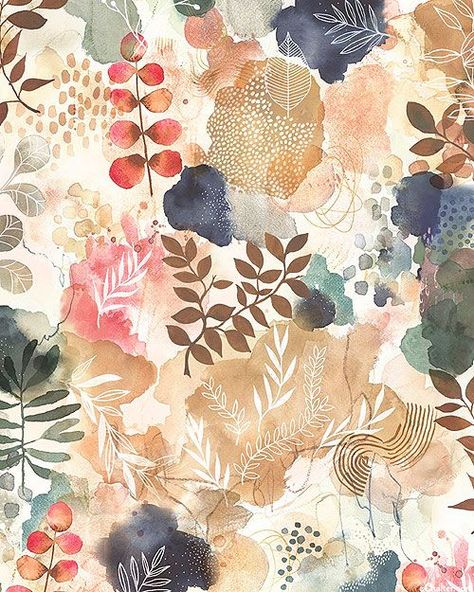 Laura Horn, Digital Graphics Art, Serene Nature, Nature Watercolor, Floral Table Runner, Harvest Moon, Digital Print Fabric, Fall Fabric, Flowers And Leaves