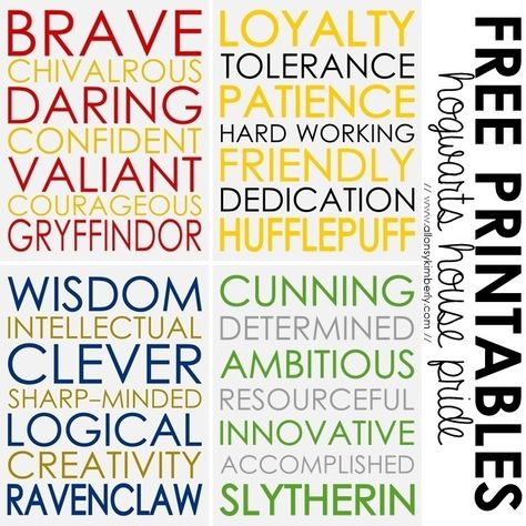 Free Printables: Hogwarts House Pride  ~  Show off your house pride with these Harry Potter inspired printables featuring traits from each of the four Hogwarts houses; Gryffindor, Hufflepuff, Ravenclaw and Slytherin.  Downloads @: http://www.allonsykimberly.com/2013/09/free-printables-hogwarts-house-pride.html Harry Potter Classroom Theme, Harry Potter Classes, Classe Harry Potter, Class Themes, Stile Harry Potter, Harry Potter Classroom, Harry Potter Printables, Festa Harry Potter, Potters House