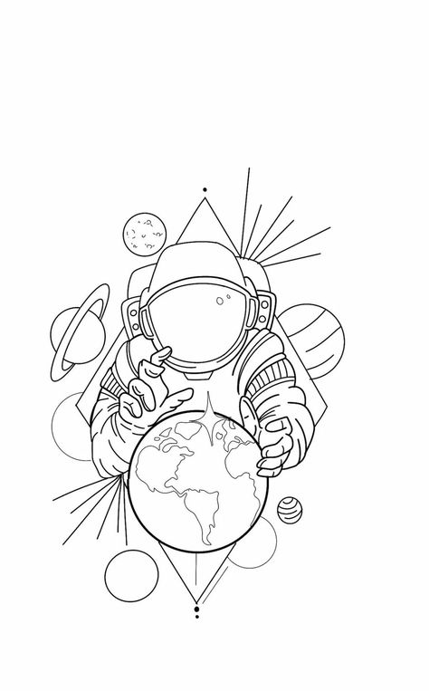 New School Tattoo Stencils, Baseball Drawings, Astronaut Drawing, Earth Tattoo, Astronaut Tattoo, Pola Tato, Card Tattoo Designs, Tattoo Outline Drawing, Hand Doodles