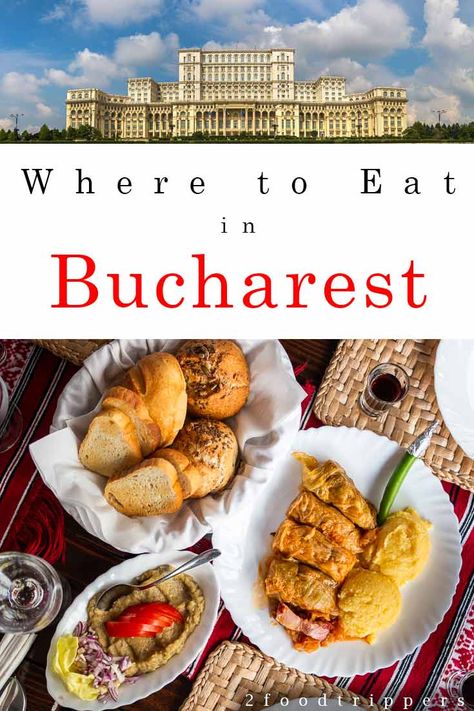 Headed to Bucharest, Romania? Be sure to check out the best Bucharest restaurants, cafes and bars in our Bucharest food guide. We include our favorite spots for traditional Romanian food as well as more modern options. | What to Eat in Bucharest | Where to Eat in Bucharest | Bucharest Food Guide | Bucharest Dining Guide | Europe | #Bucharest #Romania #BucharestRestaurants Places To Eat In Bucharest, Bucharest Food, Traveling Suitcase, Europe Food, Visit Romania, Romania Travel, Romanian Food, Bucharest Romania, Food Around The World