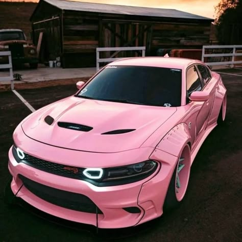 Pink Dodge Charger Interior, Pink Srt Charger, Dodge Aesthetic, Pink Dodge Charger, Pink Hellcat, Pink Charger, Badass Car, Charger Hellcat, Transformers Cars