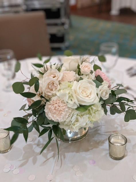 Hydrangea Flower Centerpieces, Wedding Carnations Centerpieces, Hydrangeas And Roses Centerpiece, Wedding Centerpieces Hydrangea And Roses, Carnations And Roses Centerpieces, Round Flower Arrangements, Roses Centerpieces, Rose Centerpiece, Hydrangea And Rose Centerpiece Wedding