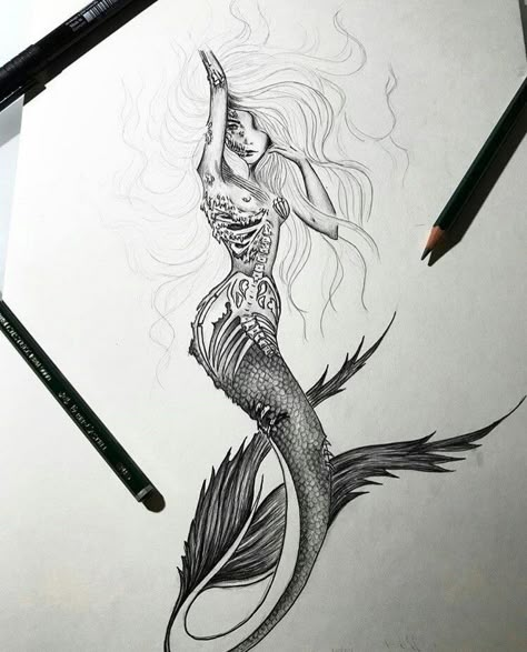 Spooky Mermaid Tattoo, Zombie Mermaid Tattoo, Creepy Ocean Tattoo, Scary Mermaid Tattoo, Creepy Mermaid Tattoo, Gothic Mermaid Tattoo, Dead Mermaid Tattoo, Pinup Mermaid Tattoo, Corpse Tattoo