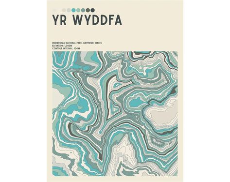 countercolour - Etsy Yr Wyddfa, Gwynedd Wales, Mid Century Colors, Snowdonia National Park, Contour Map, Art Carte, Paper Supplies, Snowdonia, Metallic Paper