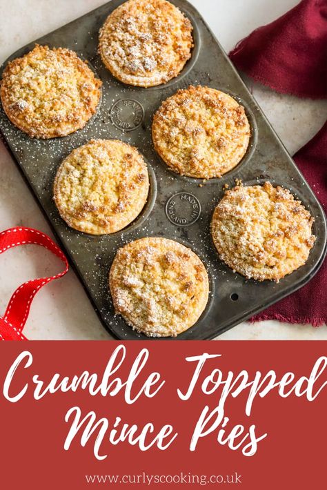 Crumble Topped Mince Pies are a new twist on an essential Christmas bake! These mince pies are my favourite and even easier than traditional recipes. Once you've made them, you'll make them year after year. Mince Pie Cookies, Christmas Mince Pie Recipe, Fruit Mince Pie Recipe, Pie Crumble Topping, Mince Pies Recipe, Christmas Mince Pies, Christmas Fare, Fruit Breads, Vegetarian Freezer Meals