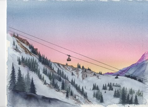 Cottonwood Canyon Utah, Watercolour Sketches, Utah Ski Resorts, City Watercolor, Powder Snow, Ski Slope, Ski Cabin, Winter Watercolor, Watercolour Inspiration