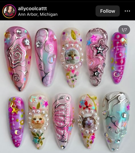 Harajuku Nails, Pretty Gel Nails, Really Cute Nails, Soft Nails, Nail Swag, Fake Nail, Press Ons, Heart Nails, Dream Nails