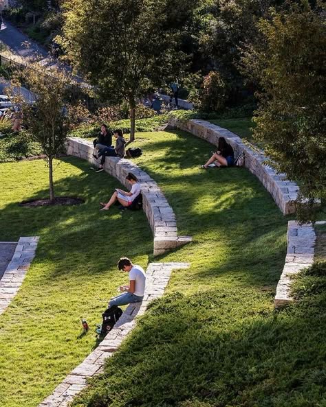 Forest Sitting Area, Community Park Design, Public Garden Architecture, Landscape Stairs, Urban Landscape Design, Sloped Backyard, Hillside Landscaping, Sloped Garden, Landscape Architecture Design