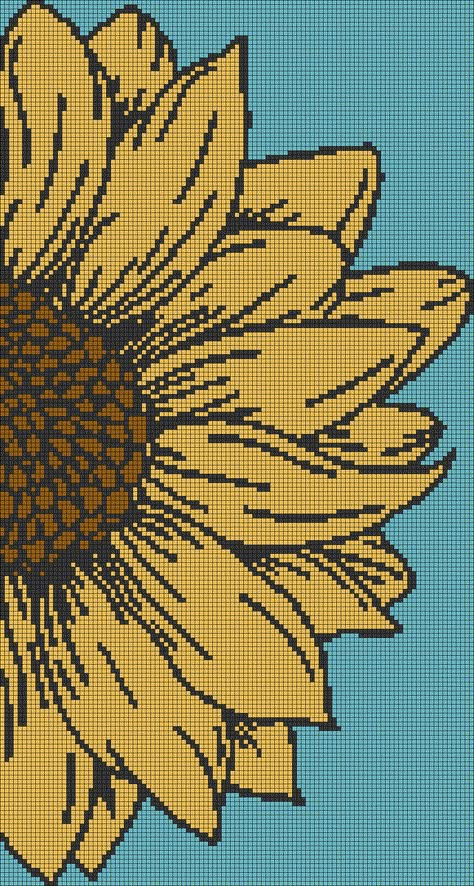 Crochet Graph Patterns Flowers, Sunflower Grid Pattern, Sunflower Tapestry Crochet, Tapestry Crochet Patterns Disney, Crochet Flower Tapestry Pattern, Crochet Tapestry Grid Pattern, Sunflower Alpha Pattern, Alpha Tapestry Pattern, Alpha Patterns Flower